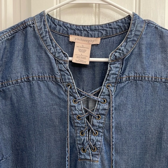 PHILOSOPHY denim lace up front dress.  L - Picture 3 of 7